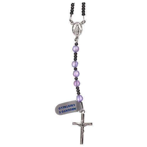 Crystal rosary satin-finished lilac beads and 925 silver 1