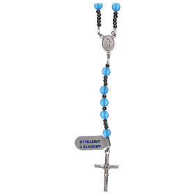 Rosary with cross in 925 silver and blue satin-finish crystal beads