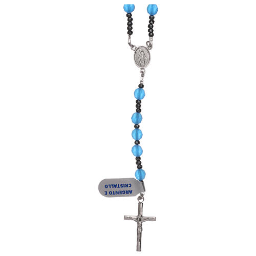 Rosary with cross in 925 silver and blue satin-finish crystal beads 1