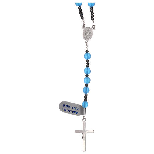 Rosary with cross in 925 silver and blue satin-finish crystal beads 2
