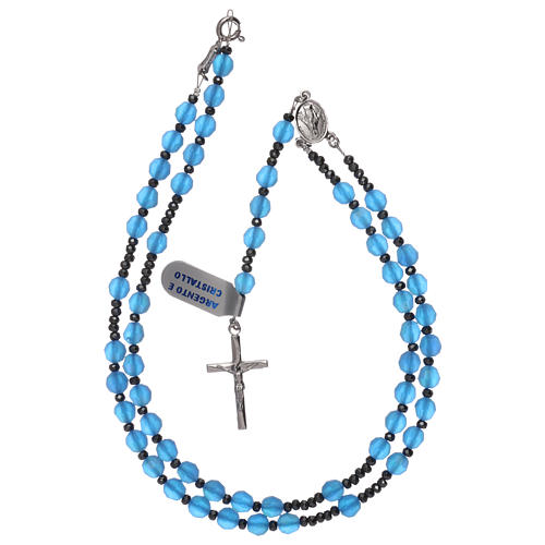 Rosario cruz plata 925 y granos cristal satinado azul 4