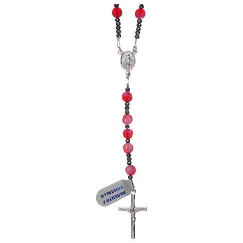 Crystal rosary satin-finished red beads and 925 silver 1