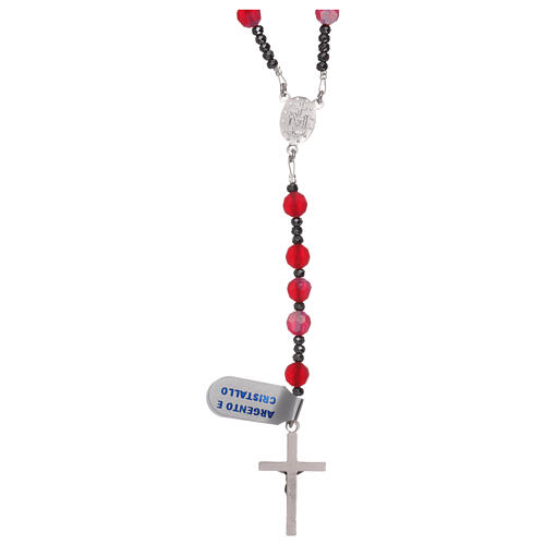 Crystal rosary satin-finished red beads and 925 silver 2