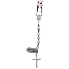 Rosary 925 silver and pink satin-finished crystal
