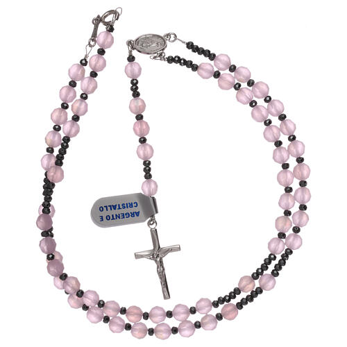 Rosary 925 silver and pink satin-finished crystal 4