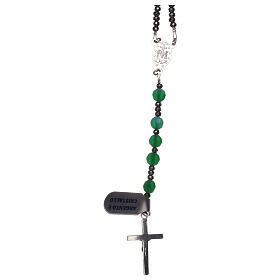 Rosary with satin green crystal beads and 925 silver