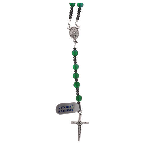 Rosary with satin green crystal beads and 925 silver 1