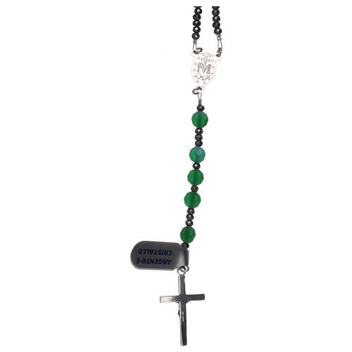 Rosary with satin green crystal beads and 925 silver 2