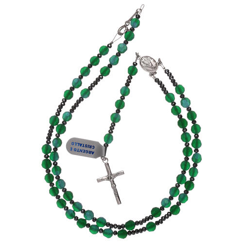 Rosary with satin green crystal beads and 925 silver 4