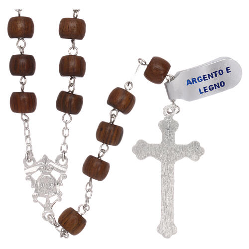 Rosary with cross and cross in 925 silver and wooden barrel beads 2