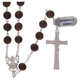 Rosary with wooden beads and cross in 925 silver