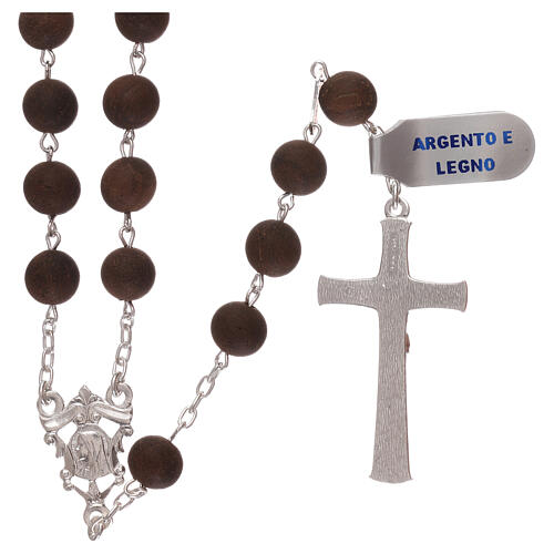 Rosary with wooden beads and cross in 925 silver 2