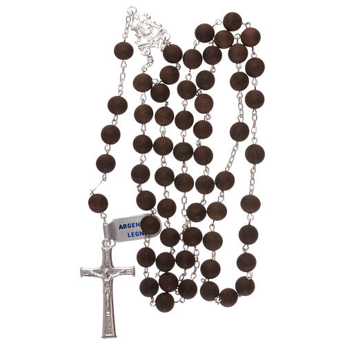 Rosary with wood beads and 925 silver cross and medal 4