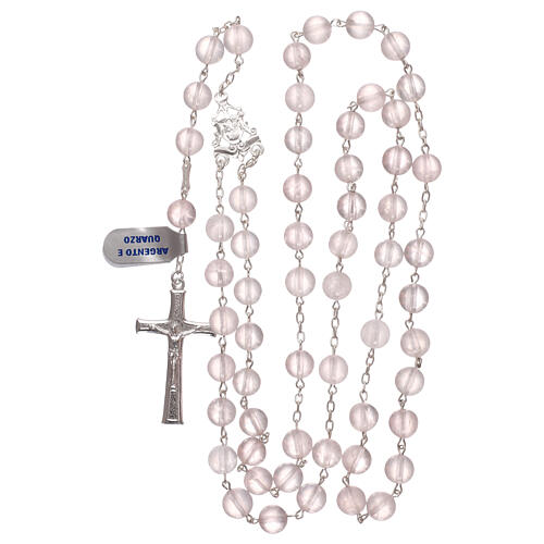 Rosenkranz aus 925er Silber und Perlen aus Quarz, rosa 4