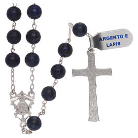 Chapelet grains lapis-lazuli avec croix et médaille argent 925