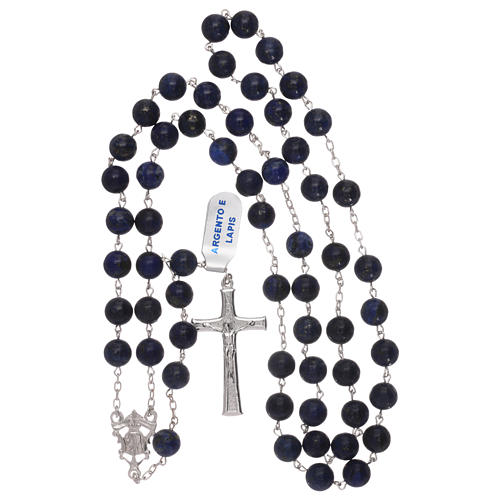 Chapelet grains lapis-lazuli avec croix et médaille argent 925 4