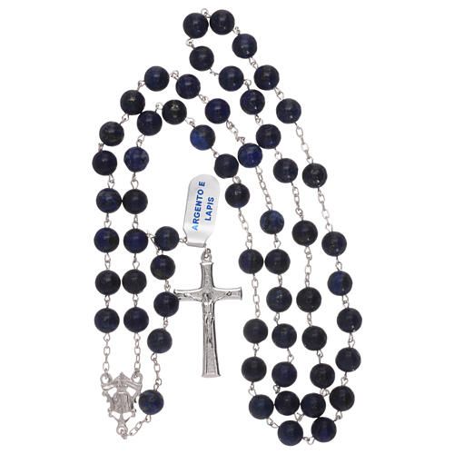 Różaniec koraliki lapis lazuli, krzyż i łącznik srebro 925 4