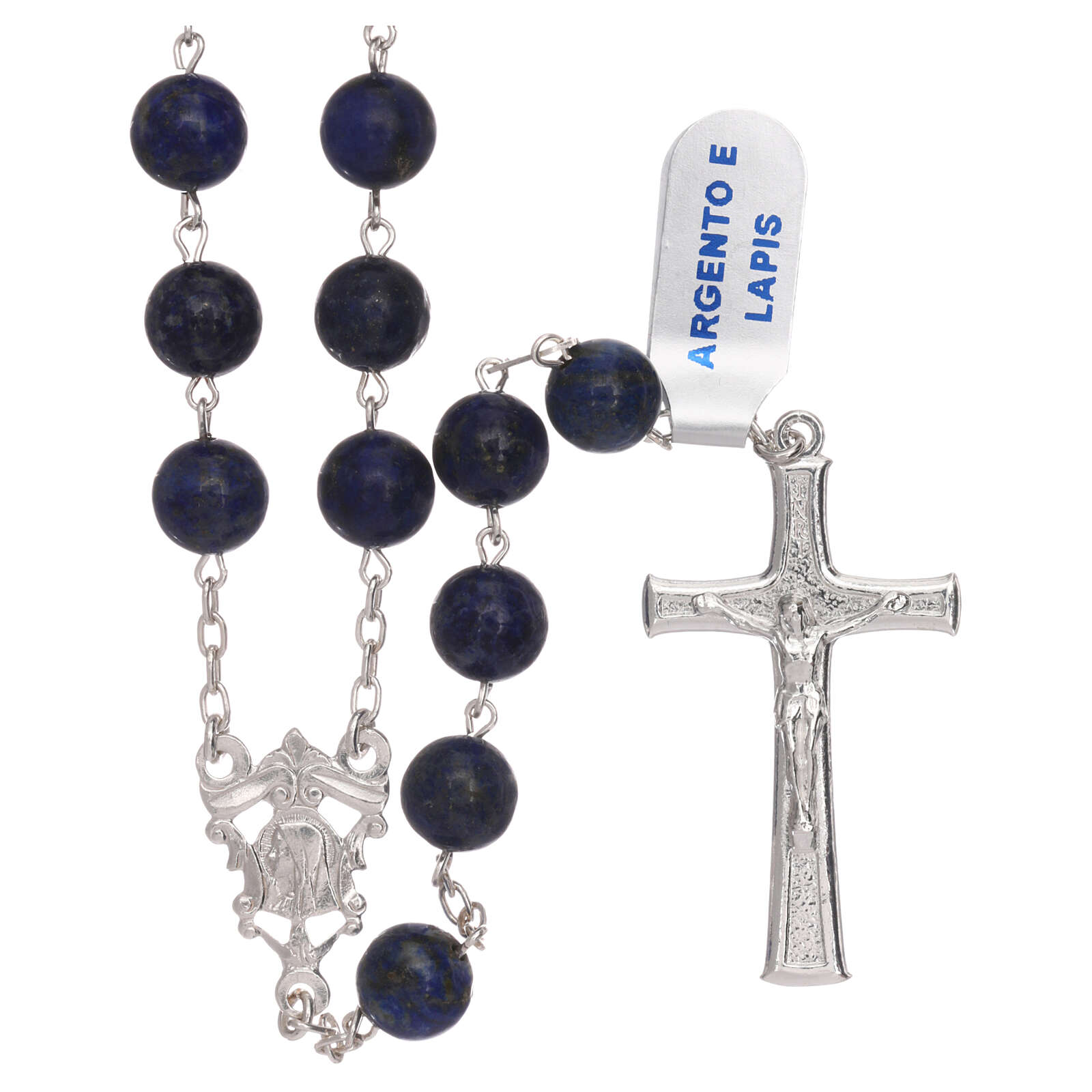 Rosary lapis lazuli beads with cross and medal of 925 silver | online ...
