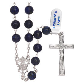 Rosary lapis lazuli beads with cross and medal of 925 silver
