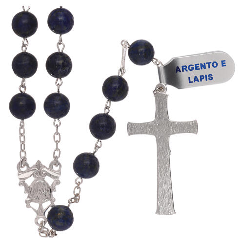 Rosary lapis lazuli beads with cross and medal of 925 silver 2