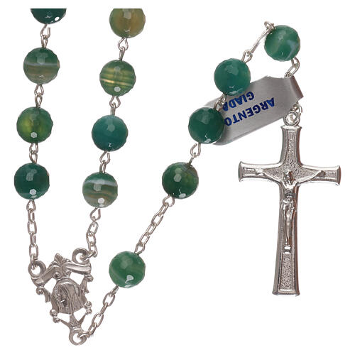 Rosary with cross in 925 silver and jade beads 1