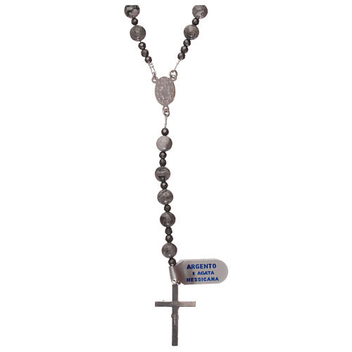 Rosary in 925 silver and Mexican agate beads with hematite 2