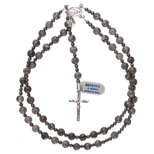 Rosary in 925 silver and Mexican agate beads with hematite 4