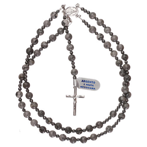 Rosario argento 925 e grani agata messicana con ematite 4