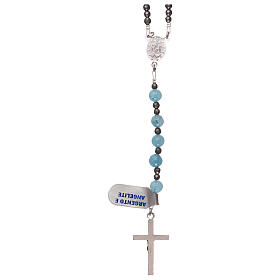 Rosary cross and medal 925 silver angelite and hematite beads