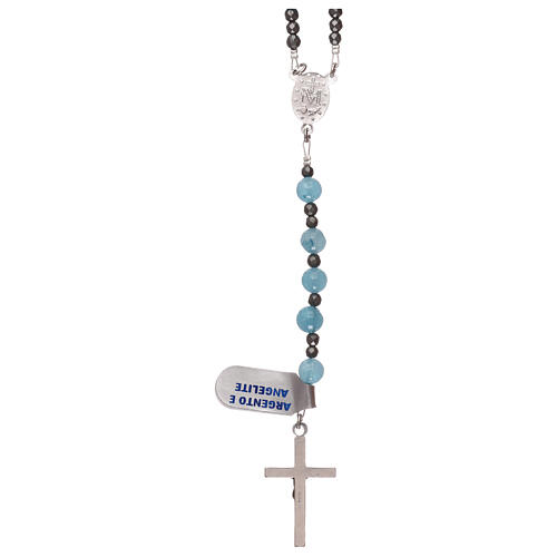 Rosary cross and medal 925 silver angelite and hematite beads 2