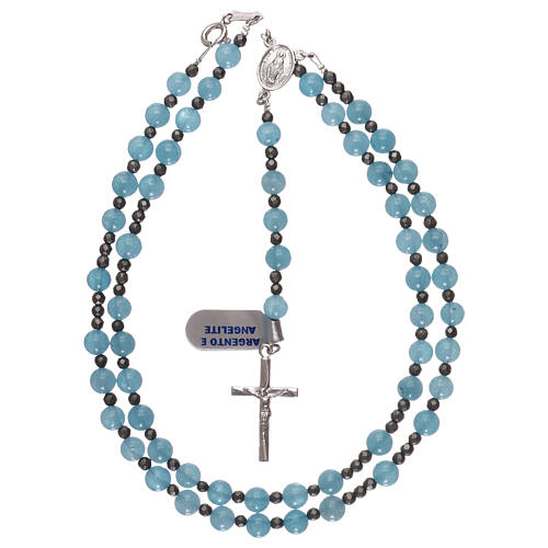 Rosary cross and medal 925 silver angelite and hematite beads 4
