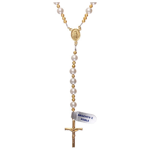Rosary with pearls and golden 925 silver with hematite 1