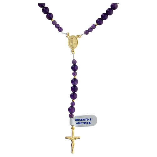 Rosary amethyst and hematite with gold cross and medal 1