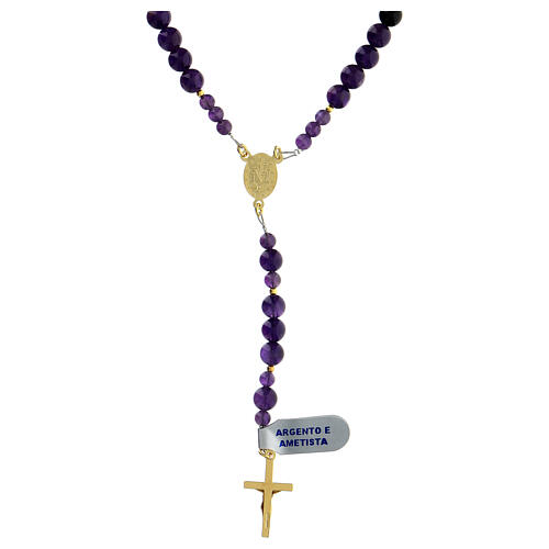 Rosary amethyst and hematite with gold cross and medal 2