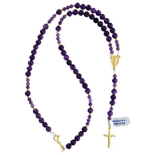 Rosary amethyst and hematite with gold cross and medal 4