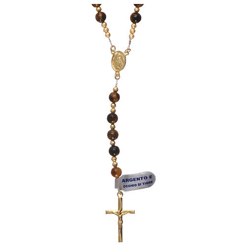 Tiger eye beads rosary and 925 silver cross with hematite 1