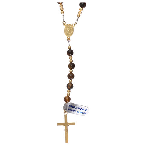Tiger eye beads rosary and 925 silver cross with hematite 2