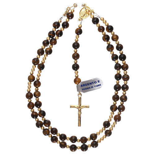 Rosary tiger eye beads 925 silver cross and hematite 4