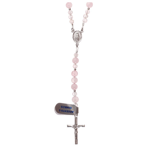 Rosary with beads in rose quartz and 925 silver 1