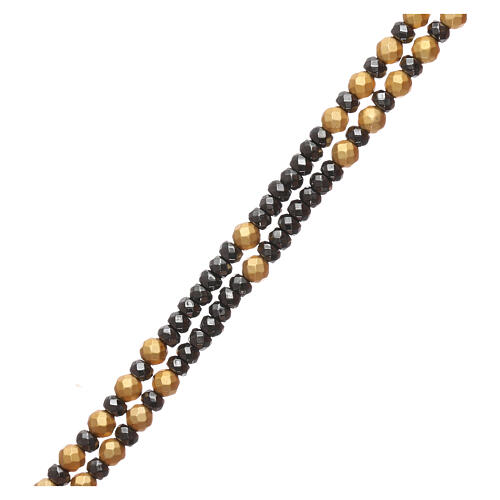 Rosenkranz aus 925er Silber mit schwarzen und goldenen Perlen aus Hematit 3