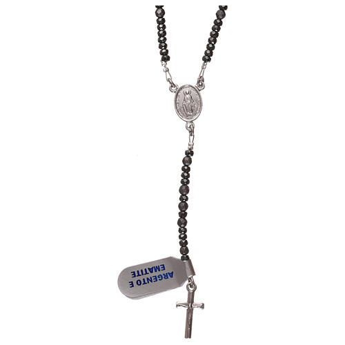 Rosary with cross and hematite in 925 silver and grey 1