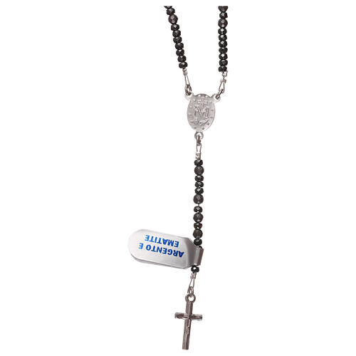 Rosary with cross and hematite in 925 silver and grey 2