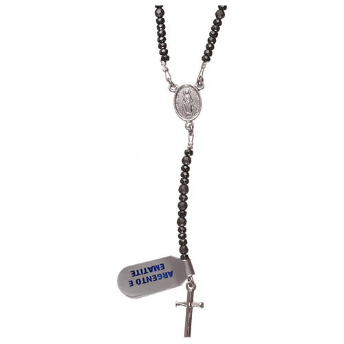 Rosario croce ed ematite argento 925 e grigio 1