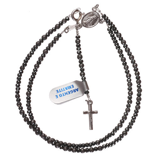 Rosary silver cross and grey hematite beads 4