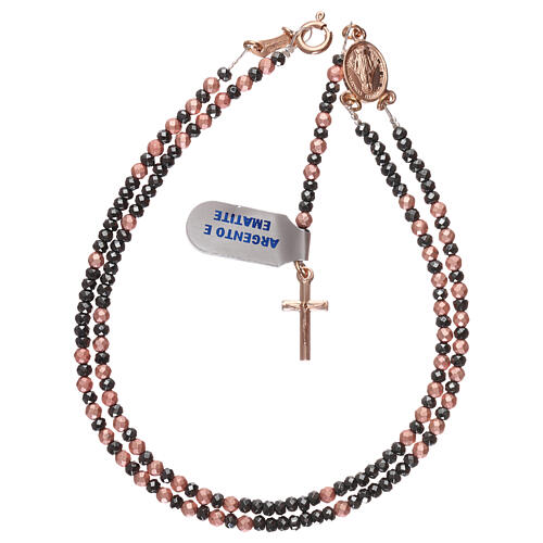Rosary in rose 925 silver and grey hematite 4