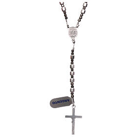 Rosary of 925 silver with hexagonal beads and grey hematite