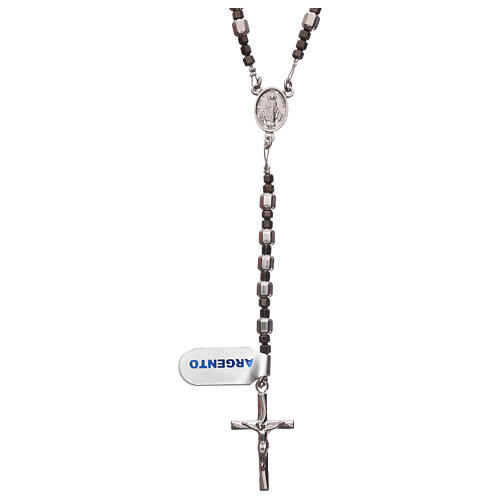 Rosary of 925 silver with hexagonal beads and grey hematite 1