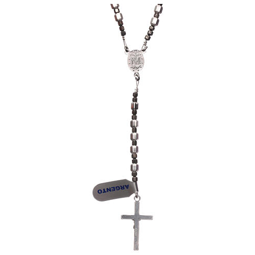Rosary of 925 silver with hexagonal beads and grey hematite 2