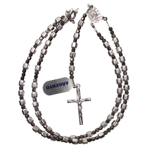 Rosary of 925 silver with hexagonal beads and grey hematite 4
