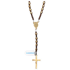 Rosary of 925 gold-plated silver with hexagonal beads and brown hematite